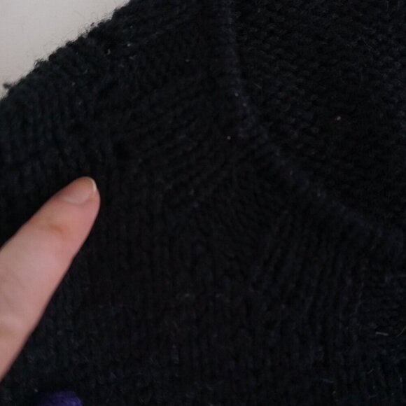 Vintage '80S Bay Club 30% Wool Black Knit w Multicolor Pom Pom Crew Sweater L - Picture 12 of 12